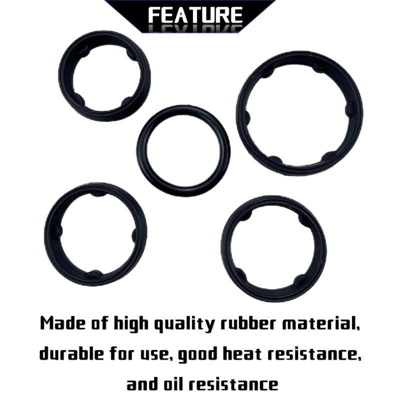 PMFCA 5pcs Engine Oil Cooler O-Ring Kit Fit for Fit for Dodge Ram Jeep Chrysler 3.6L 68191356AA Black - Image 4